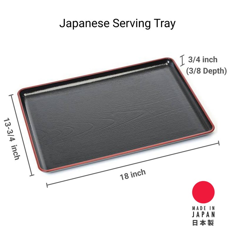 JapanBargain 4126, Japanese Lacquered Plastic Serving Trays, Versatile Tray for Bento, Dinner, Tea, Coffee Table, Ottoman, TV, and Butler Use, Black and Red Color, Made in Japan, 18"x13.75", 1-Pack - Image 2